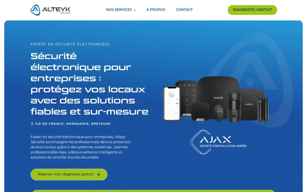 Page d'accueil du site Alteyk Sécurité sur ordinateur, réalisé par iDS WEB