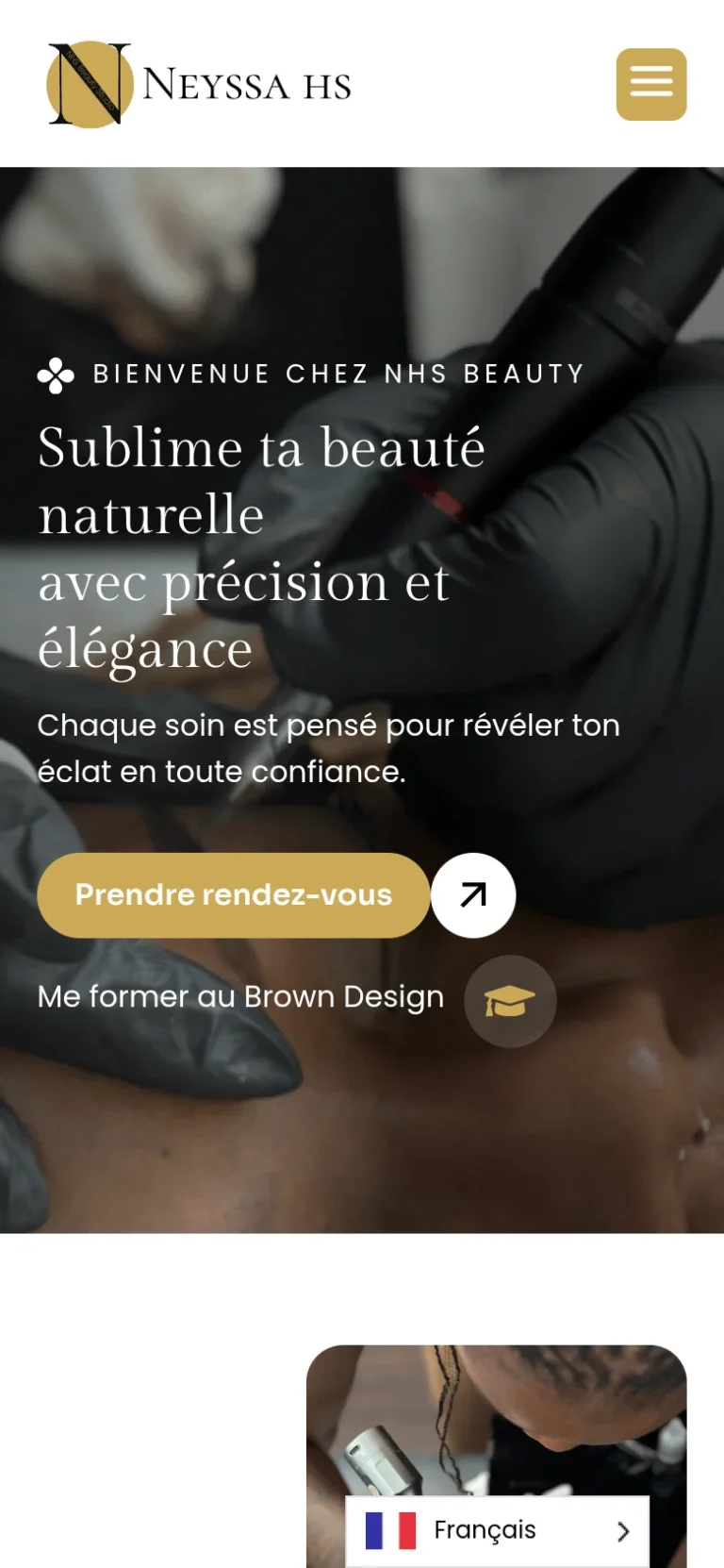 Page d'accueil du site NHS Beauty Studio sur mobile, réalisé par iDS WEB