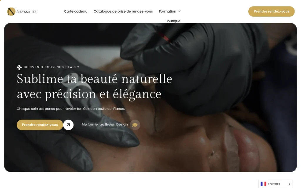 Page d'accueil du site NHS Beauty Studio sur ordinateur, réalisé par iDS WEB