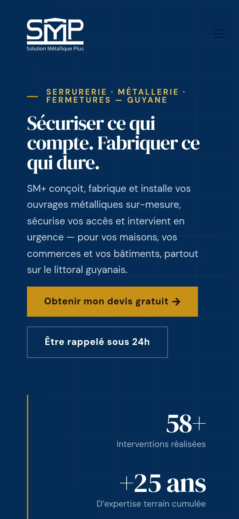 Site de SMPLUS, métallerie en Guyane, réalisé par iDS WEB, vu sur mobile