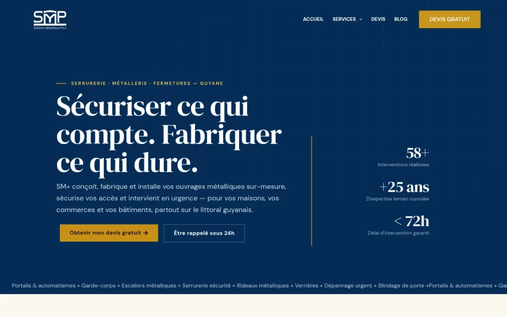 Page d'accueil du site SMPlus sur ordinateur, réalisé par iDS WEB